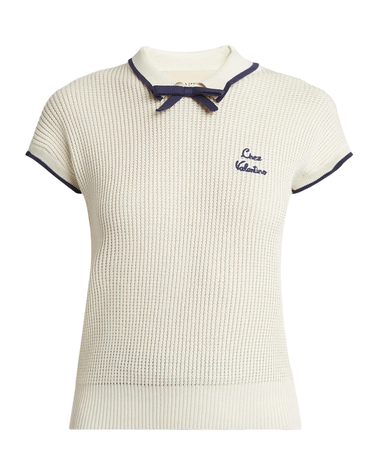 Bow Short-Sleeve Polo Sweater Bow Short-Sleeve Polo Sweater