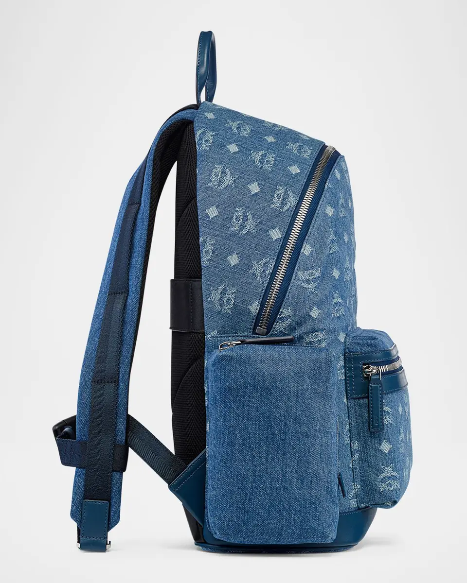 MCM Men's Stark Medium Denim Monogram Backpack | Thumbnail 3