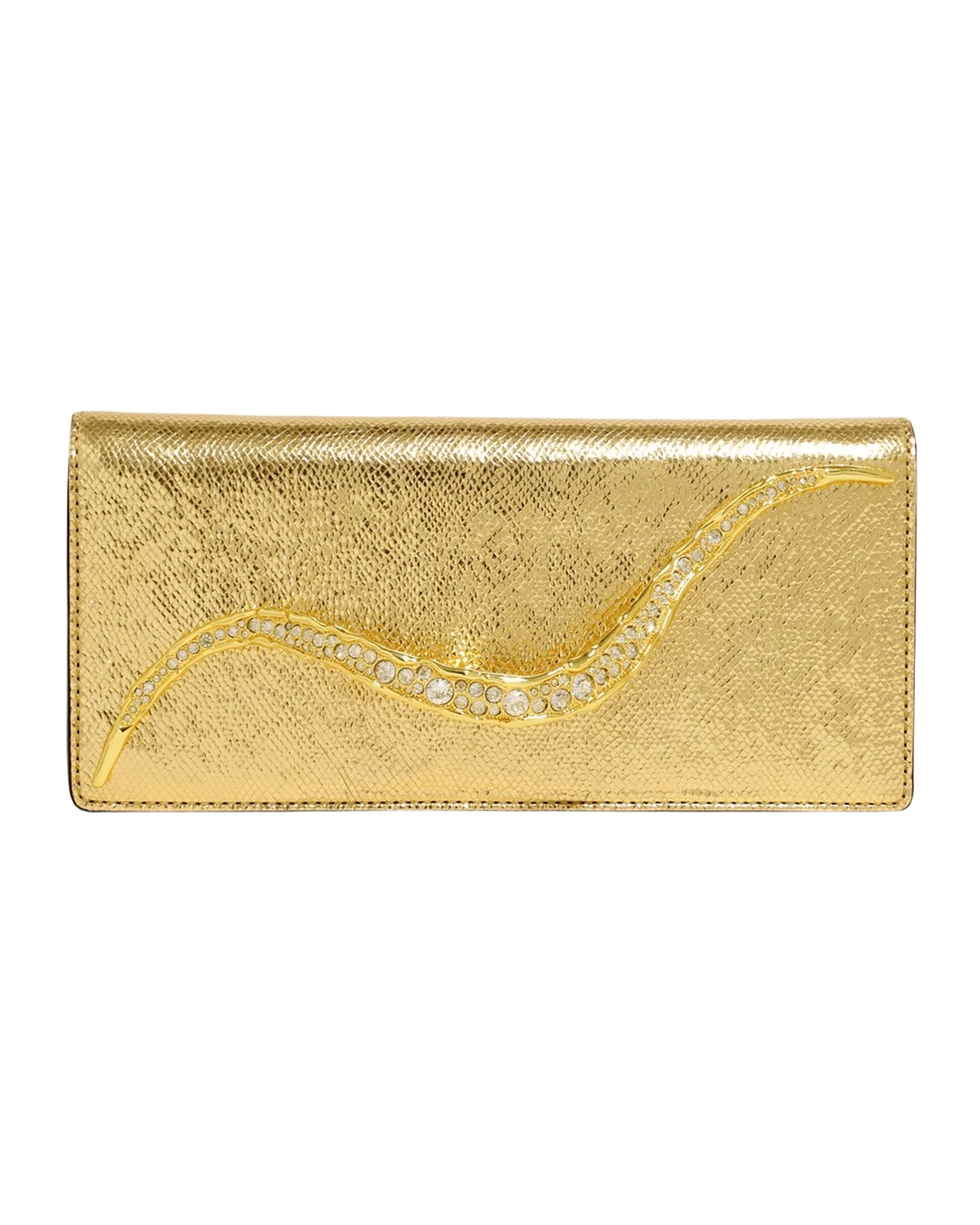 Crystal Curve Snake-Embossed Leather Clutch Bag Crystal Curve Snake-Embossed Leather Clutch Bag