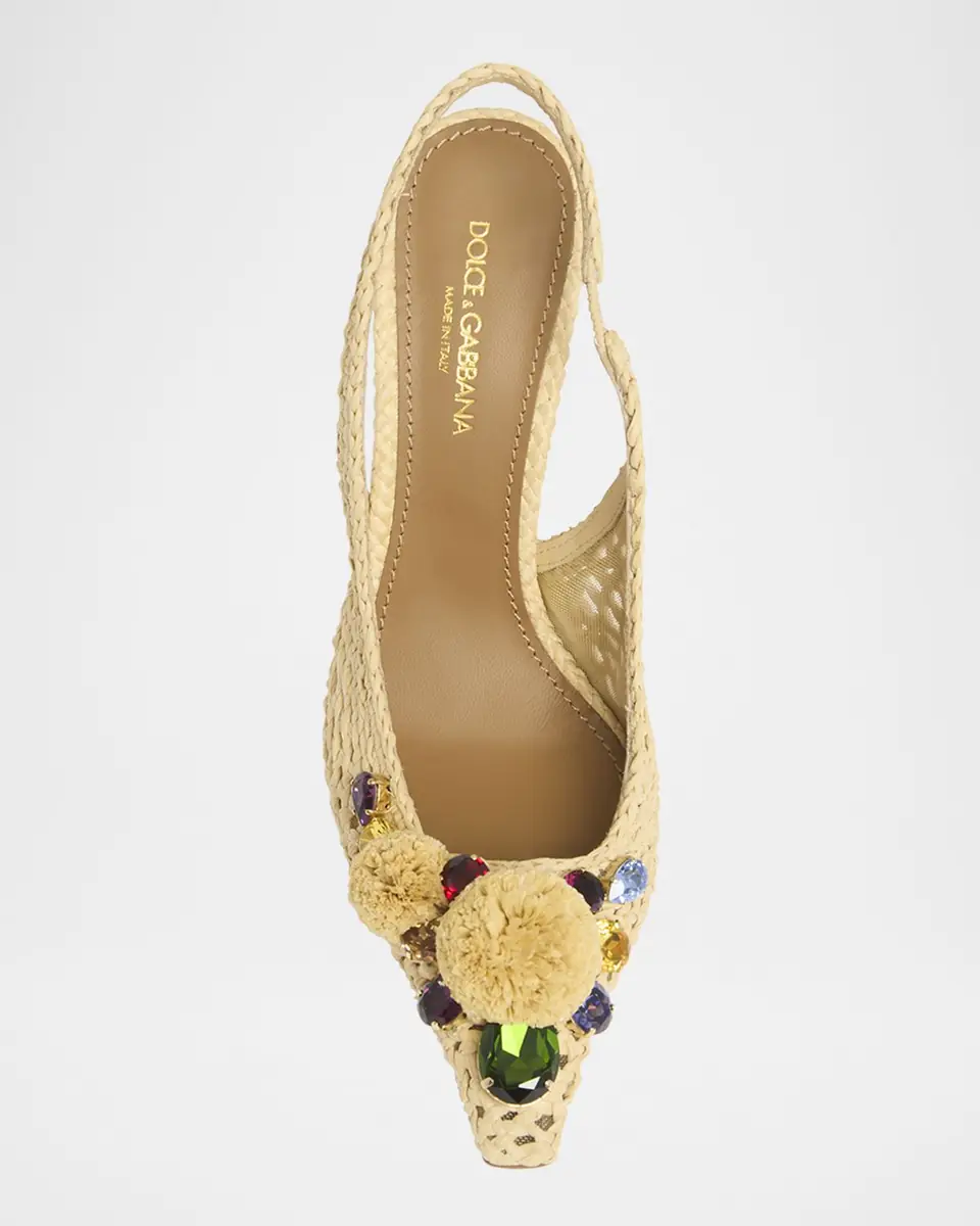 Dolce & Gabbana Raffia Crochet PomPom Slingback Pumps | Thumbnail 3 Dolce & Gabbana Raffia Crochet PomPom Slingback Pumps | Thumbnail 3