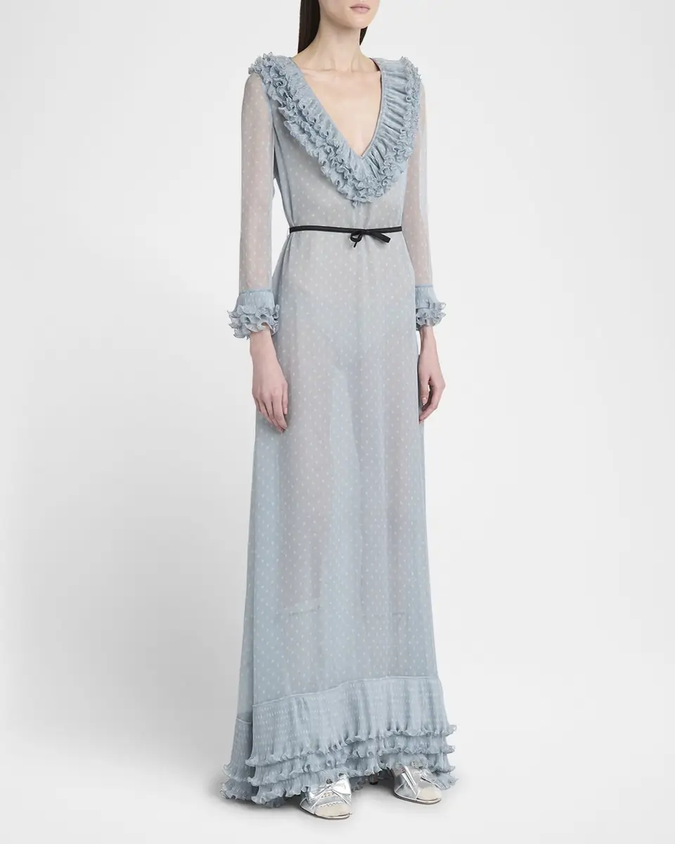 Valentino Garavani Polka Dot Layered Ruffle Sheer Gown with Ribbon | Thumbnail 4 Valentino Garavani Polka Dot Layered Ruffle Sheer Gown with Ribbon | Thumbnail 4