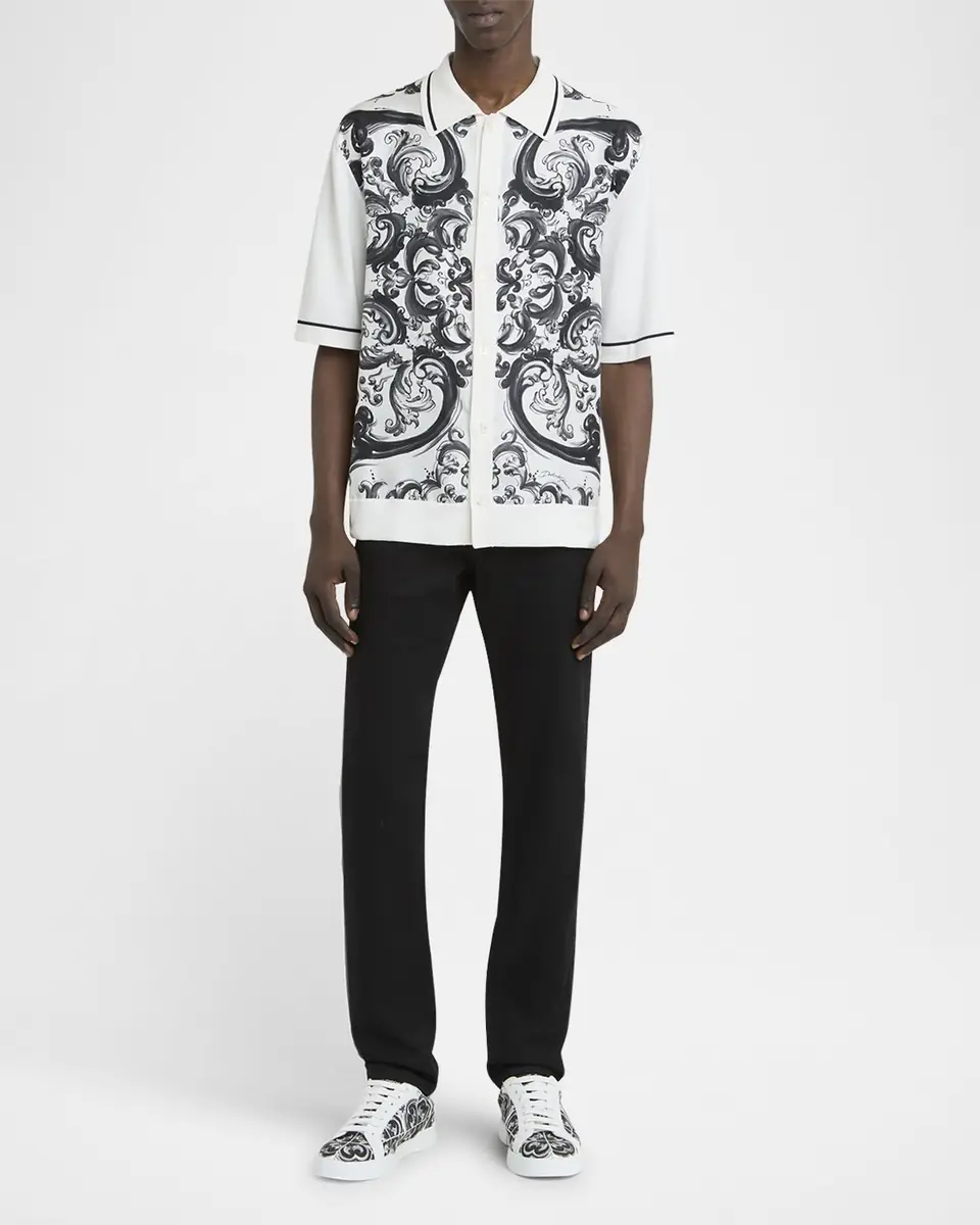 Dolce & Gabbana Men's Silk Majolica Short-Sleeve Shirt | Thumbnail 2 Dolce & Gabbana Men's Silk Majolica Short-Sleeve Shirt | Thumbnail 2