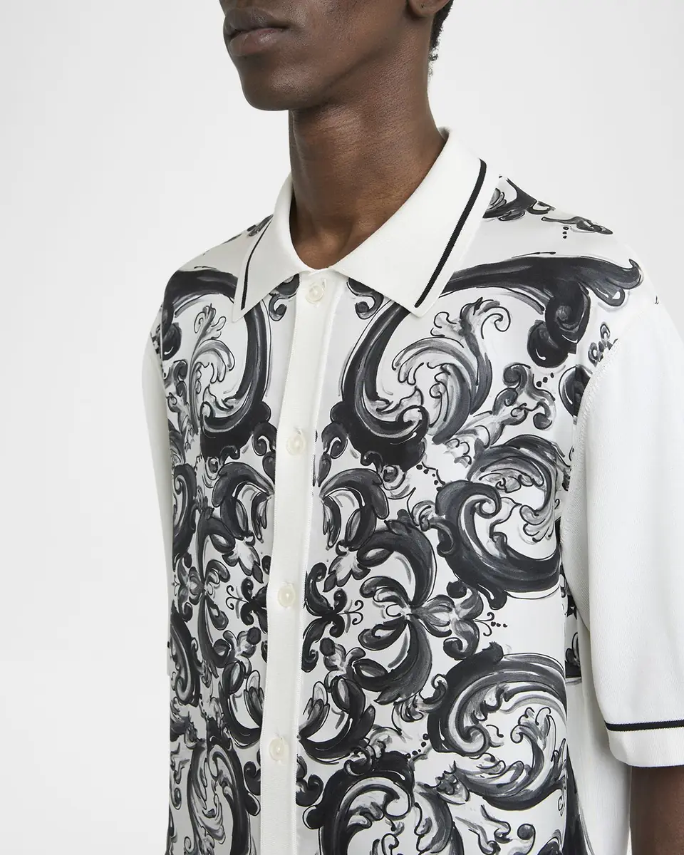 Dolce & Gabbana Men's Silk Majolica Short-Sleeve Shirt | Thumbnail 4 Dolce & Gabbana Men's Silk Majolica Short-Sleeve Shirt | Thumbnail 4