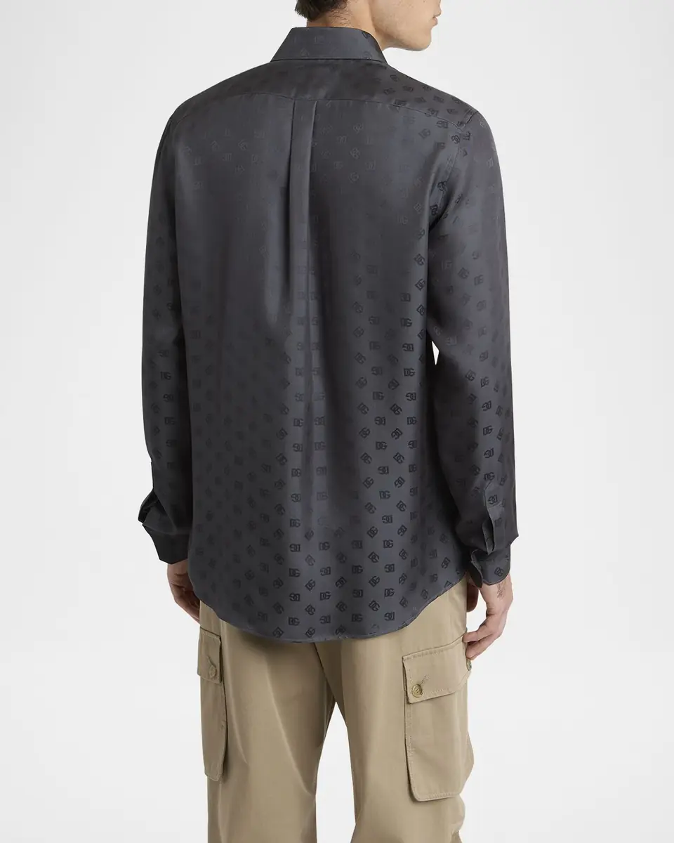 Dolce & Gabbana Men's Silk Jacquard Logo Martini-Fit Sport Shirt | Thumbnail 3 Dolce & Gabbana Men's Silk Jacquard Logo Martini-Fit Sport Shirt | Thumbnail 3
