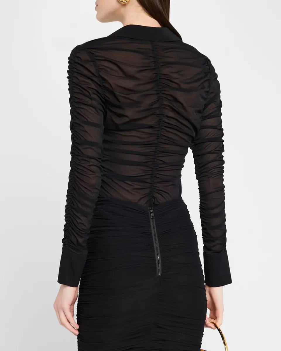 Alice + Olivia Portia Fitted Mesh Button-Front Shirt | Thumbnail 2