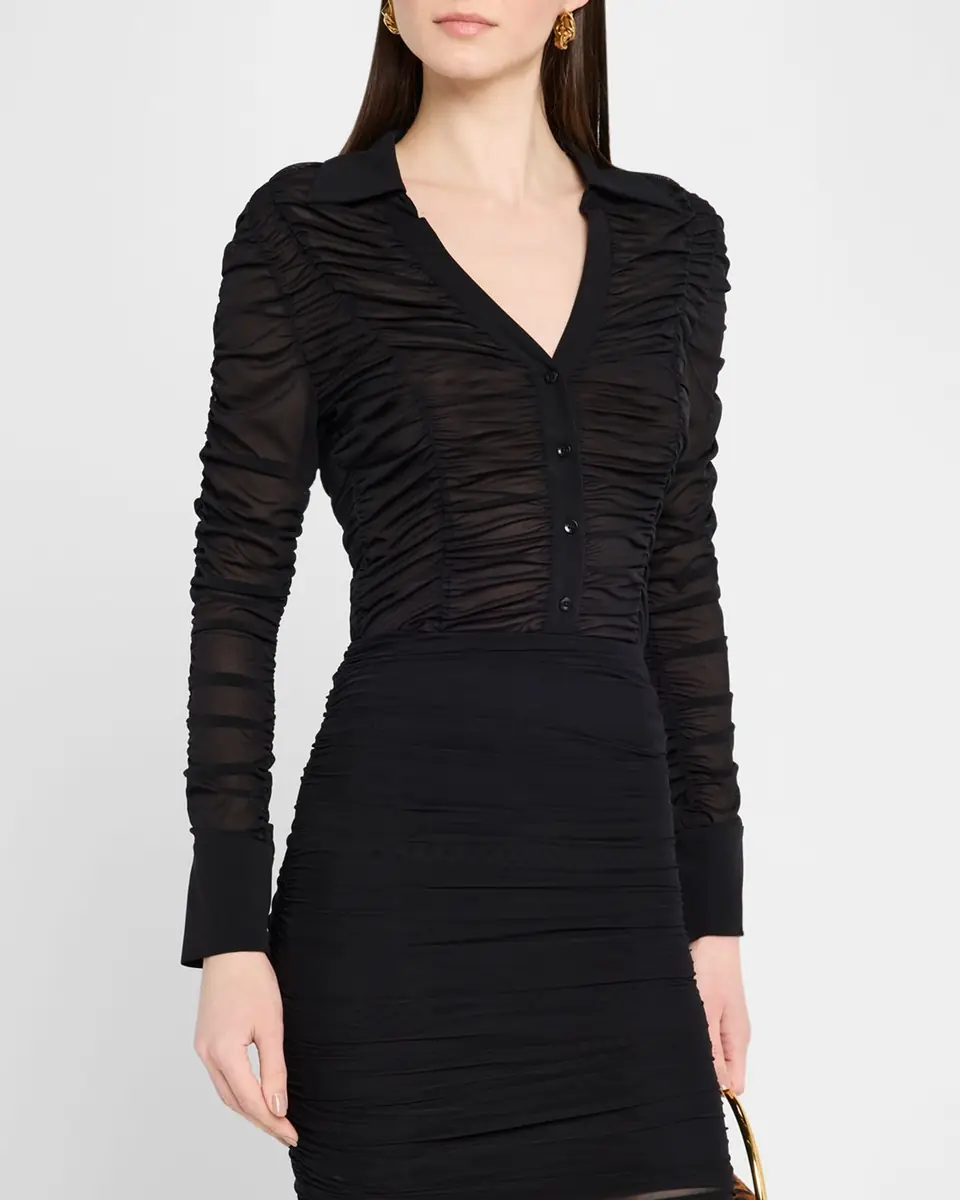 Alice + Olivia Portia Fitted Mesh Button-Front Shirt | Thumbnail 3