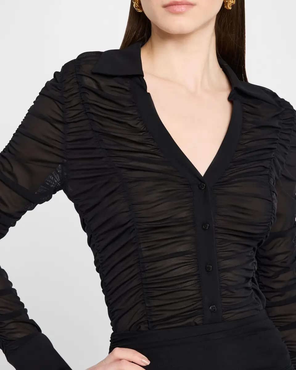 Alice + Olivia Portia Fitted Mesh Button-Front Shirt | Thumbnail 4