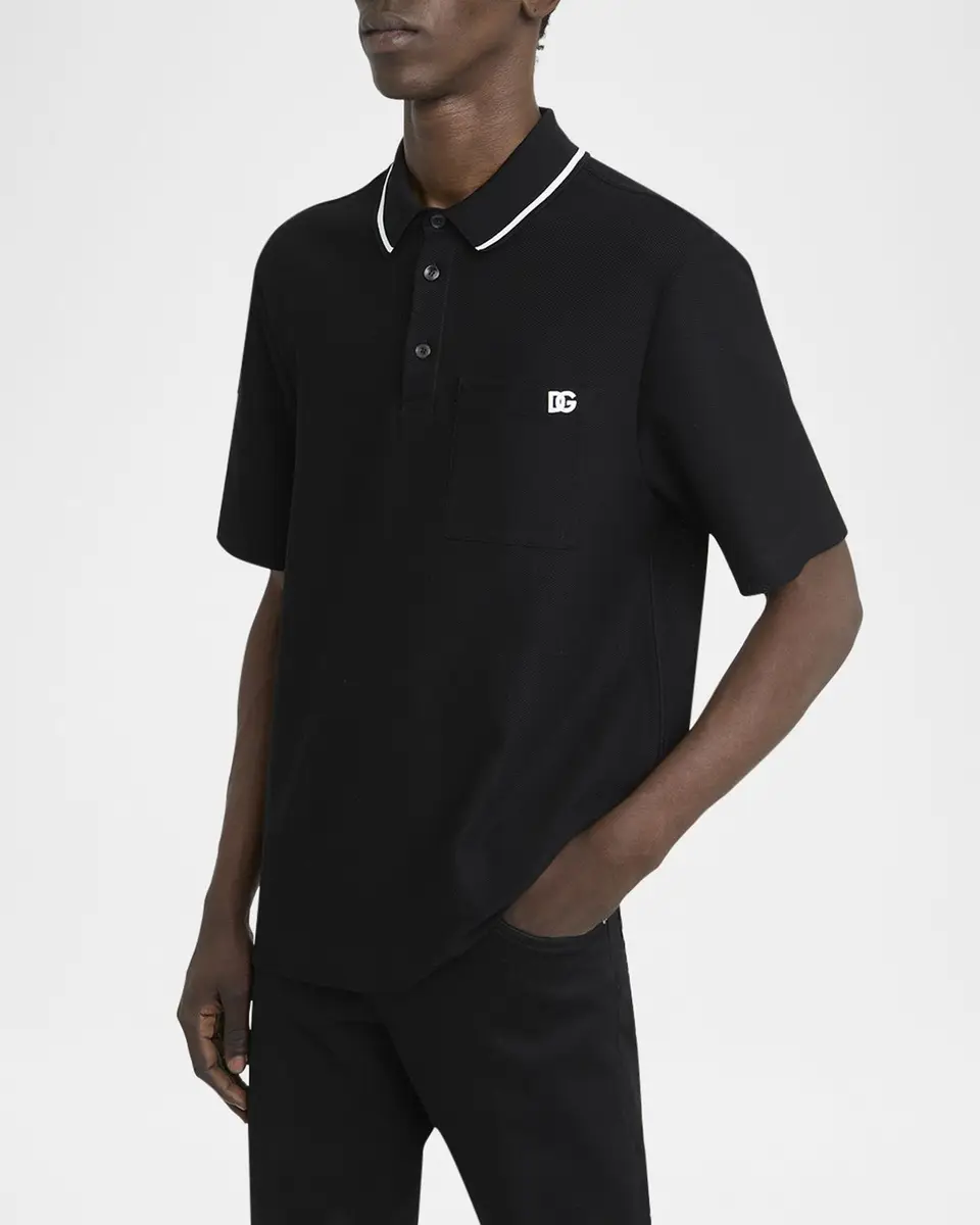 Dolce & Gabbana Men's Cotton Pique DG-Pocket Polo Shirt | Thumbnail 3