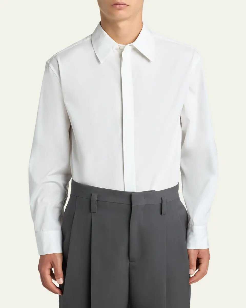 Jil Sander Men's Concealed-Placket Cotton Sport Shirt | Thumbnail 4 Jil Sander Men's Concealed-Placket Cotton Sport Shirt | Thumbnail 4