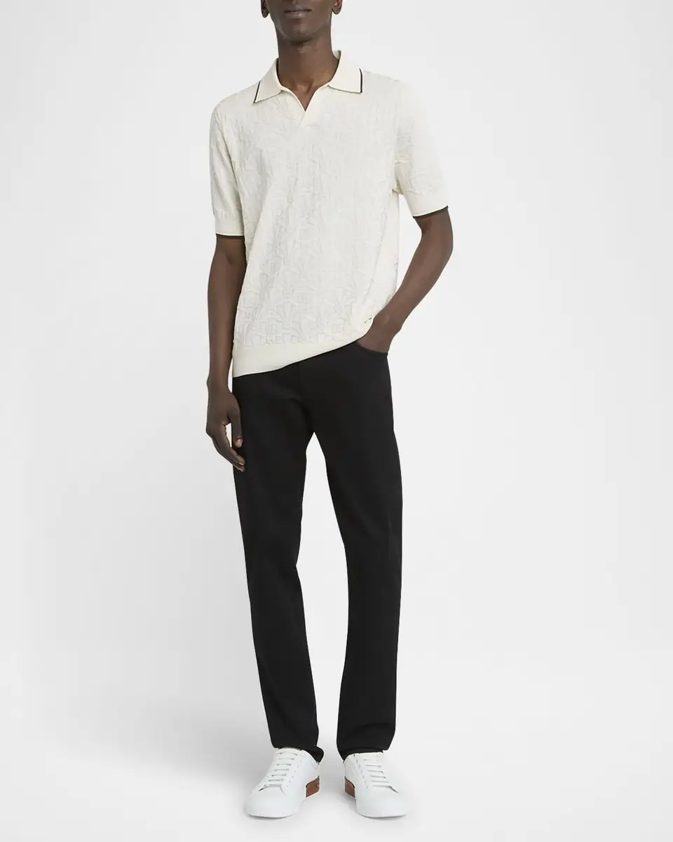 Dolce & Gabbana Men's Silk DG Jacquard Knit Polo Shirt | Thumbnail 2