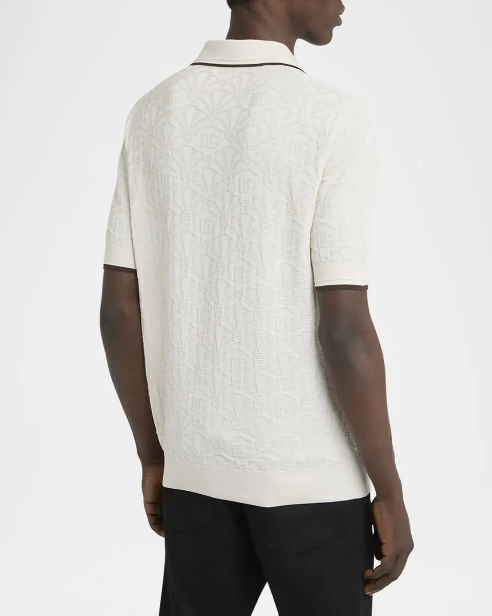 Dolce & Gabbana Men's Silk DG Jacquard Knit Polo Shirt | Thumbnail 3