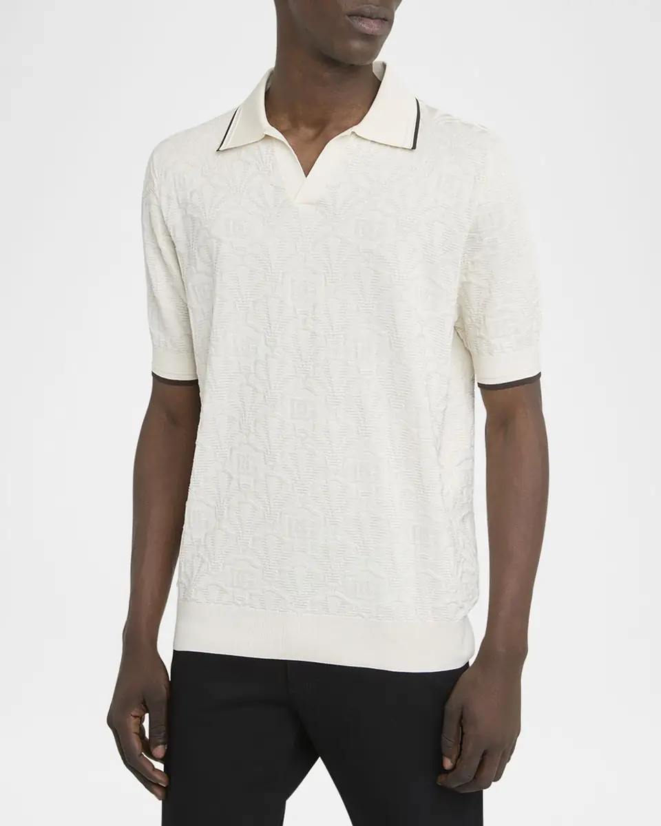 Dolce & Gabbana Men's Silk DG Jacquard Knit Polo Shirt | Thumbnail 4