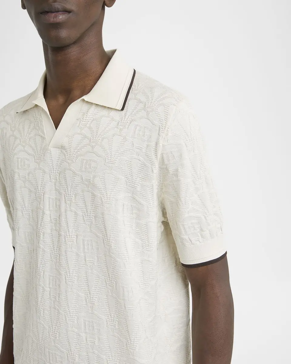 Dolce & Gabbana Men's Silk DG Jacquard Knit Polo Shirt | Thumbnail 5