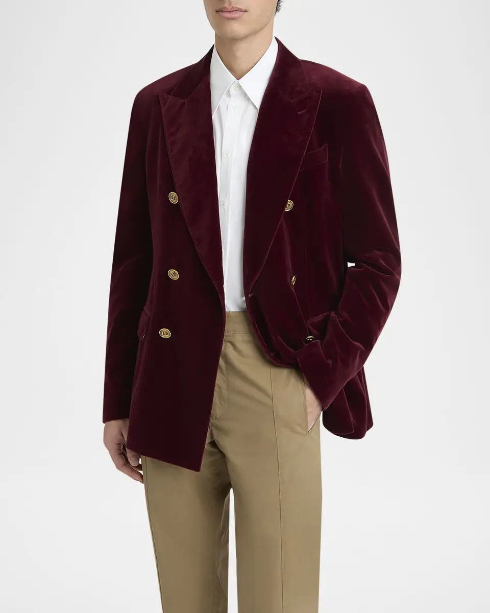 Dolce & Gabbana Men's Velvet Double-Breasted Peak Lapel Dinner Jacket | Thumbnail 4