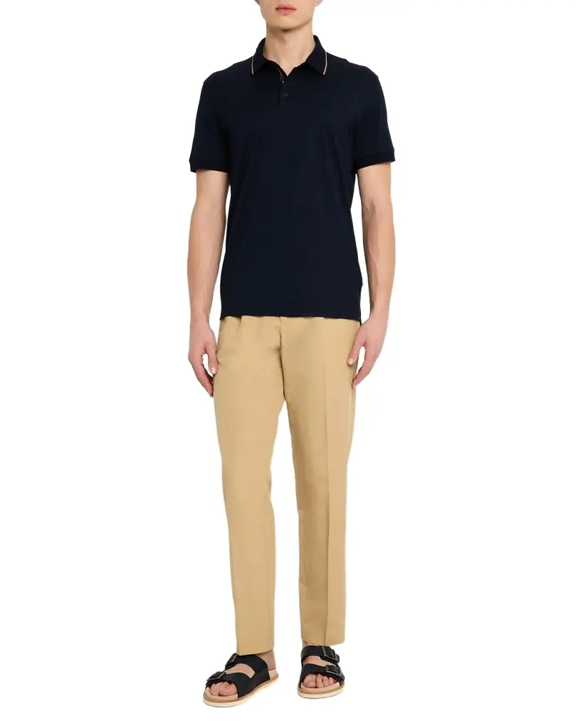Orlebar Brown Men's Dominic Short-Sleeve Fine Ribbon Polo Shirt | Image 1 Orlebar Brown Men's Dominic Short-Sleeve Fine Ribbon Polo Shirt | Image 1