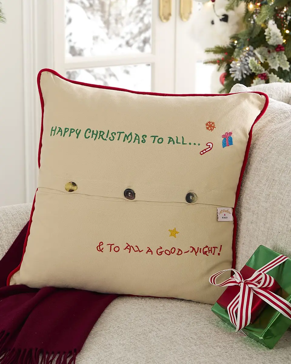 Catstudio Night Before Christmas Hand-Embroidered Pillow, 20" Square | Thumbnail 2 Catstudio Night Before Christmas Hand-Embroidered Pillow, 20" Square | Thumbnail 2