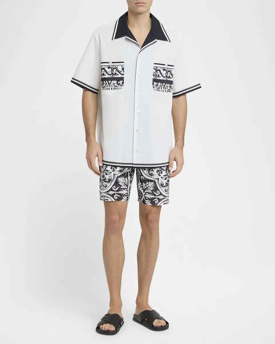 Dolce & Gabbana Men's Cotton Majolica Double-Pocket Camp Shirt | Thumbnail 2 Dolce & Gabbana Men's Cotton Majolica Double-Pocket Camp Shirt | Thumbnail 2