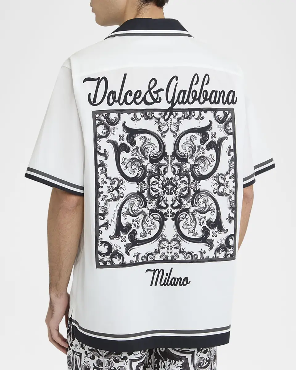 Dolce & Gabbana Men's Cotton Majolica Double-Pocket Camp Shirt | Thumbnail 3 Dolce & Gabbana Men's Cotton Majolica Double-Pocket Camp Shirt | Thumbnail 3