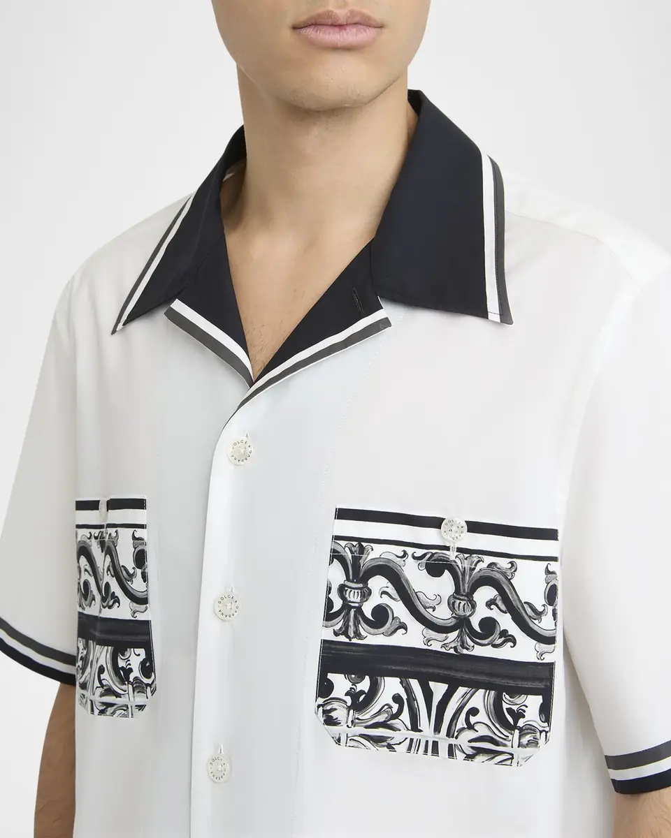Dolce & Gabbana Men's Cotton Majolica Double-Pocket Camp Shirt | Thumbnail 5 Dolce & Gabbana Men's Cotton Majolica Double-Pocket Camp Shirt | Thumbnail 5