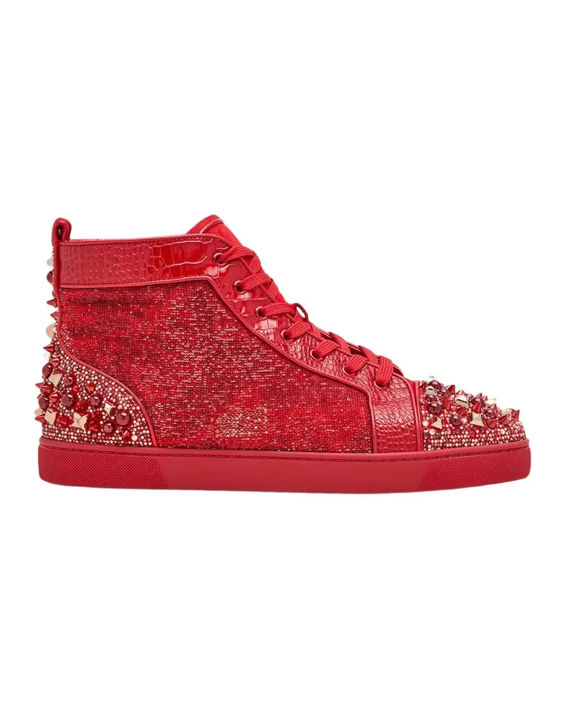 Christian Louboutin Men's Supertracks Sequin Multi-Spike High-Top Sneakers | Image 1 Christian Louboutin Men's Supertracks Sequin Multi-Spike High-Top Sneakers | Image 1