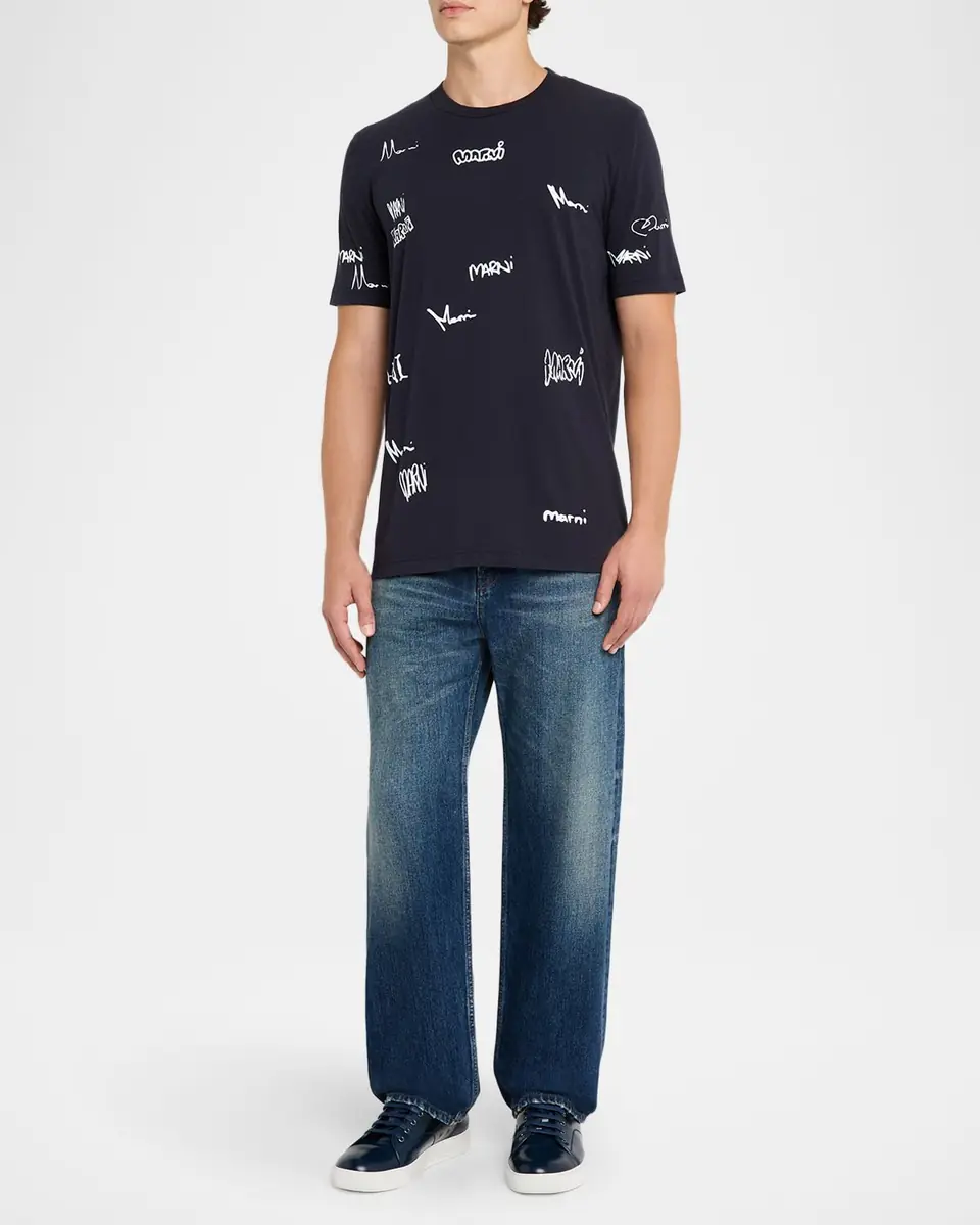 Marni Men's Allover Multi-Logo Crewneck T-Shirt | Thumbnail 2 Marni Men's Allover Multi-Logo Crewneck T-Shirt | Thumbnail 2