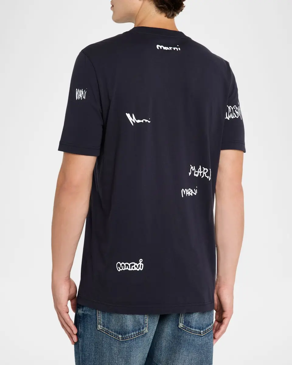Marni Men's Allover Multi-Logo Crewneck T-Shirt | Thumbnail 3 Marni Men's Allover Multi-Logo Crewneck T-Shirt | Thumbnail 3