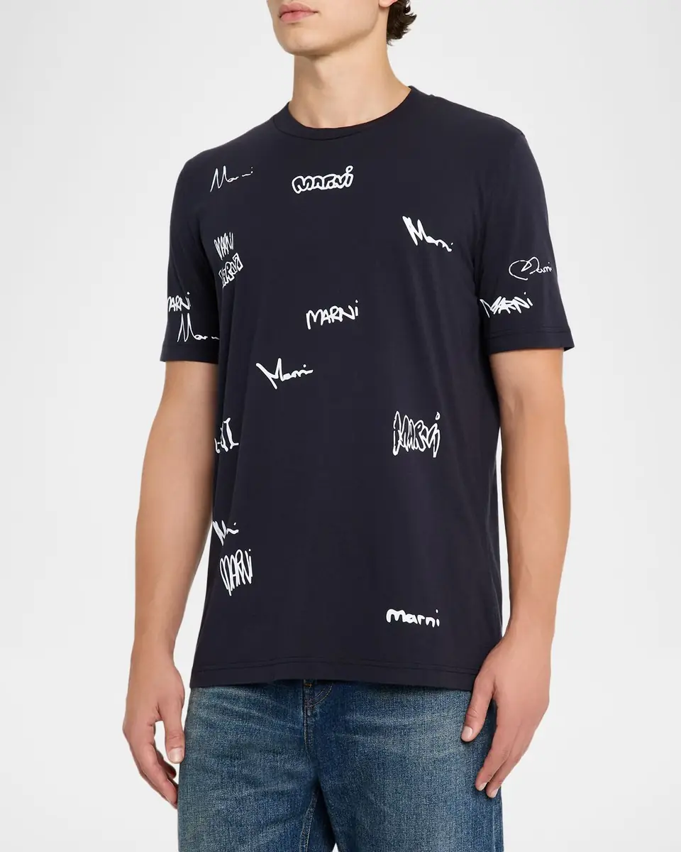 Marni Men's Allover Multi-Logo Crewneck T-Shirt | Thumbnail 4 Marni Men's Allover Multi-Logo Crewneck T-Shirt | Thumbnail 4