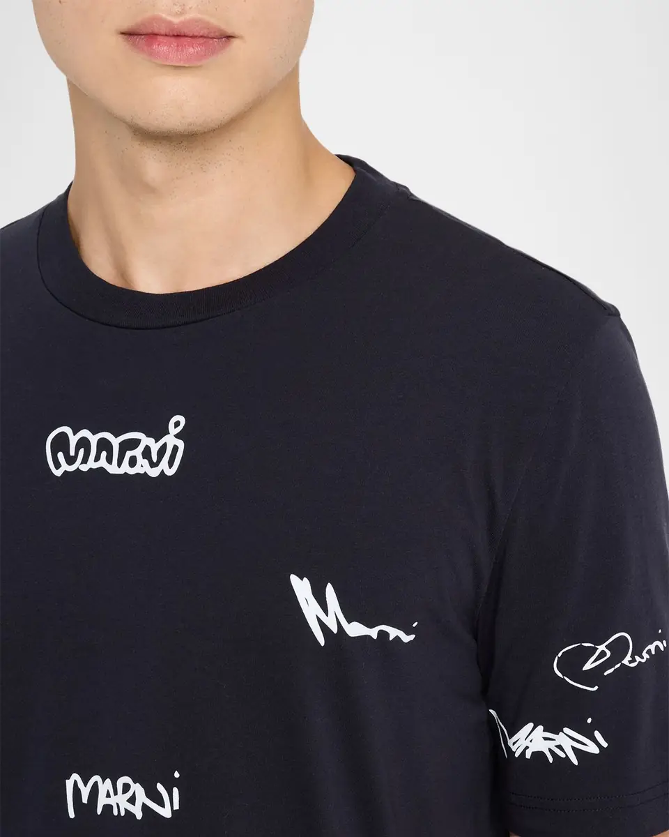 Marni Men's Allover Multi-Logo Crewneck T-Shirt | Thumbnail 5 Marni Men's Allover Multi-Logo Crewneck T-Shirt | Thumbnail 5