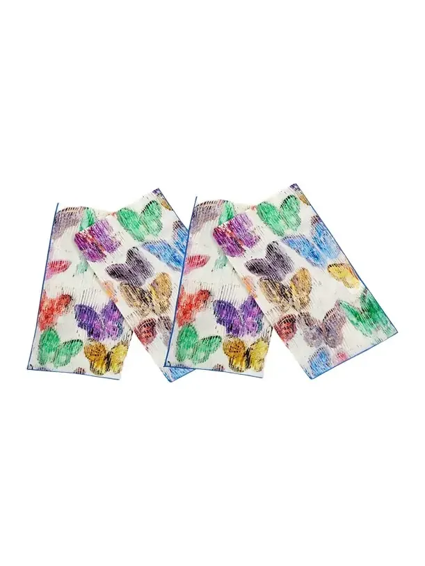 Hunt Slonem Spring Butterflies Printed Linen Dinner Napkin