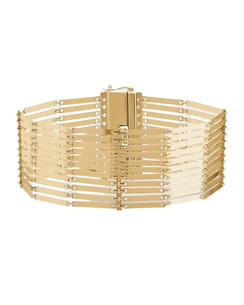 LANA Laser-Cut Rectangle Chainmail Bracelet in 14K Gold | Image 1 LANA Laser-Cut Rectangle Chainmail Bracelet in 14K Gold | Image 1