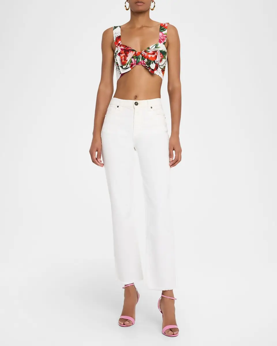 Dolce & Gabbana Anemone Lilly-Print Popeline Bow Crop Top | Thumbnail 2