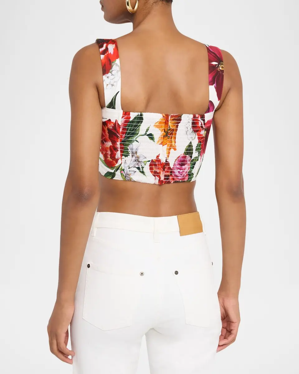 Dolce & Gabbana Anemone Lilly-Print Popeline Bow Crop Top | Thumbnail 3