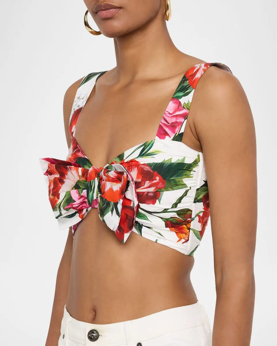 Dolce & Gabbana Anemone Lilly-Print Popeline Bow Crop Top | Thumbnail 5