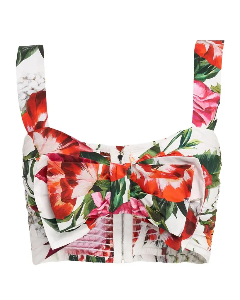 Dolce & Gabbana Anemone Lilly-Print Popeline Bow Crop Top | Image 1 Dolce & Gabbana Anemone Lilly-Print Popeline Bow Crop Top | Image 1