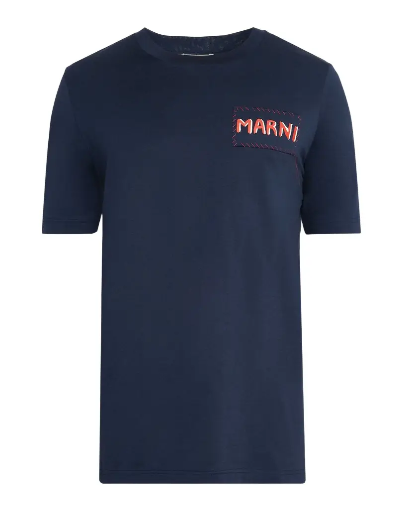 Marni Men's Mending Logo Patch Crewneck T-Shirt | Image 1 Marni Men's Mending Logo Patch Crewneck T-Shirt | Image 1