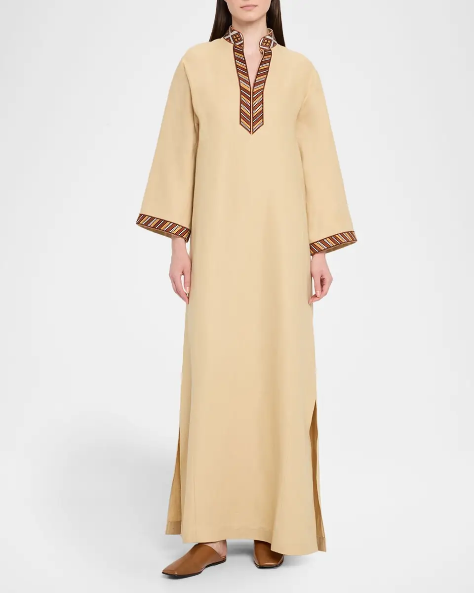 Loro Piana Tilde Stripe-Trim Long-Sleeve Maxi Dress | Thumbnail 2 Loro Piana Tilde Stripe-Trim Long-Sleeve Maxi Dress | Thumbnail 2
