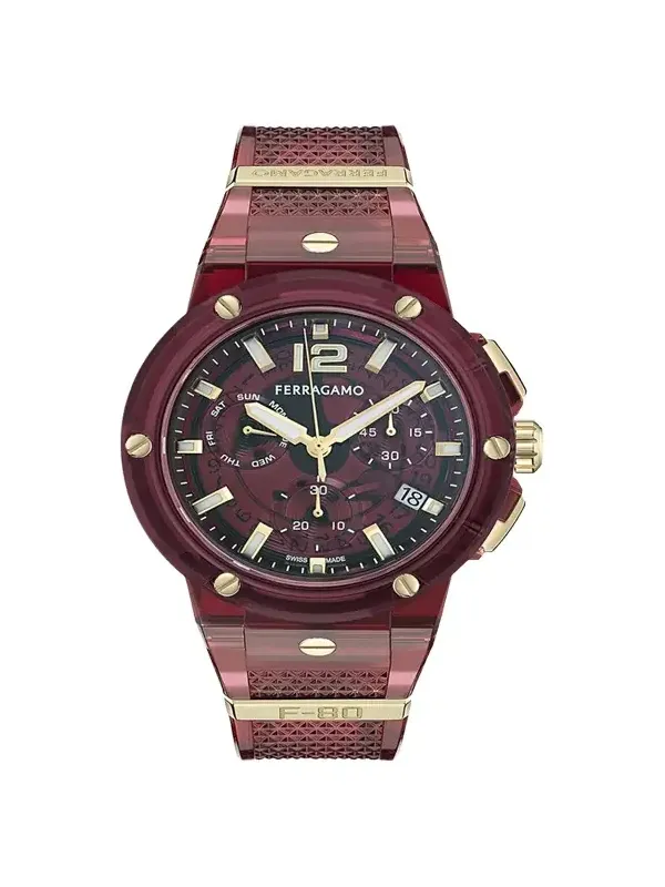 F-80 44mm Translucent Burgundy Bioplastic Chronograph Watch