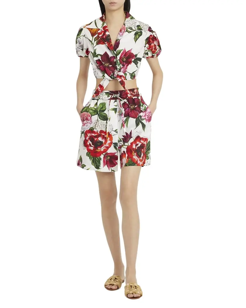 Anemone Floral Popeline Drawstring Shorts