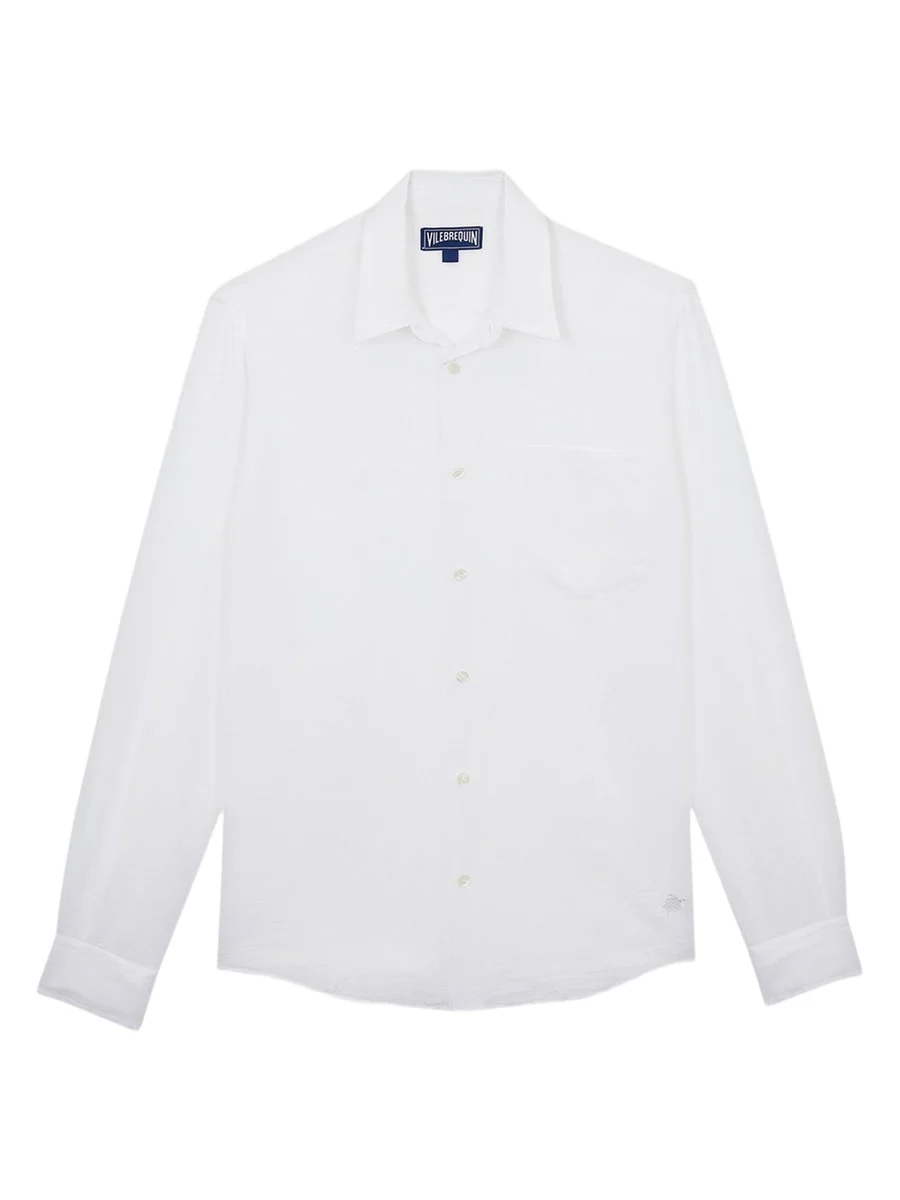 Men's Cotton-Linen Solid Sport Shirt