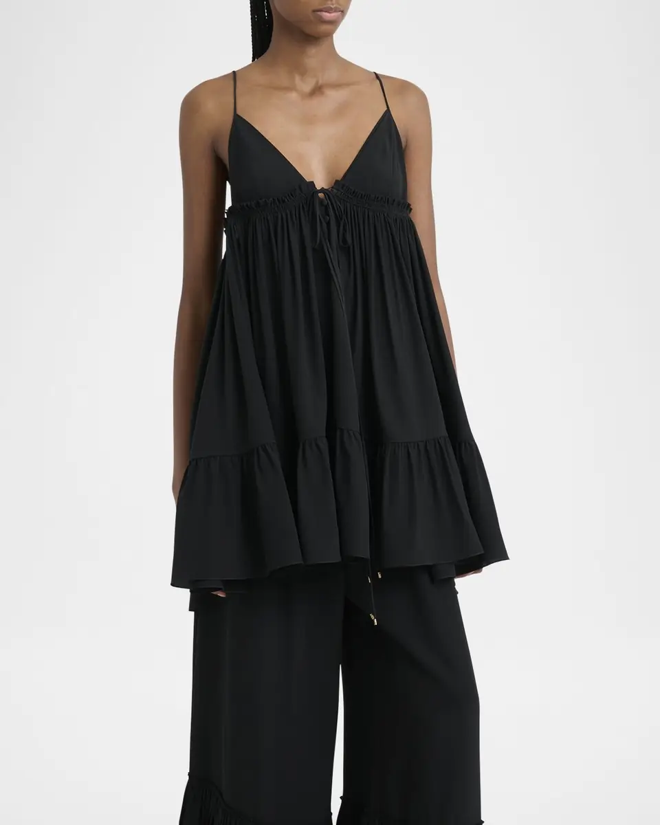 Chloé V-Neck Ruffle Mini Babydoll Dress | Thumbnail 4