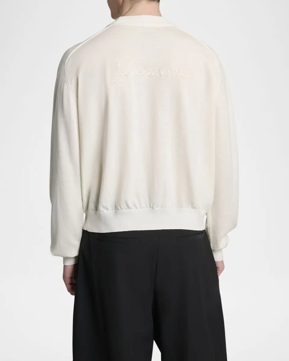 Jacquemus Men's Brode Embroidered Logo Crewneck Sweater | Thumbnail 3 Jacquemus Men's Brode Embroidered Logo Crewneck Sweater | Thumbnail 3