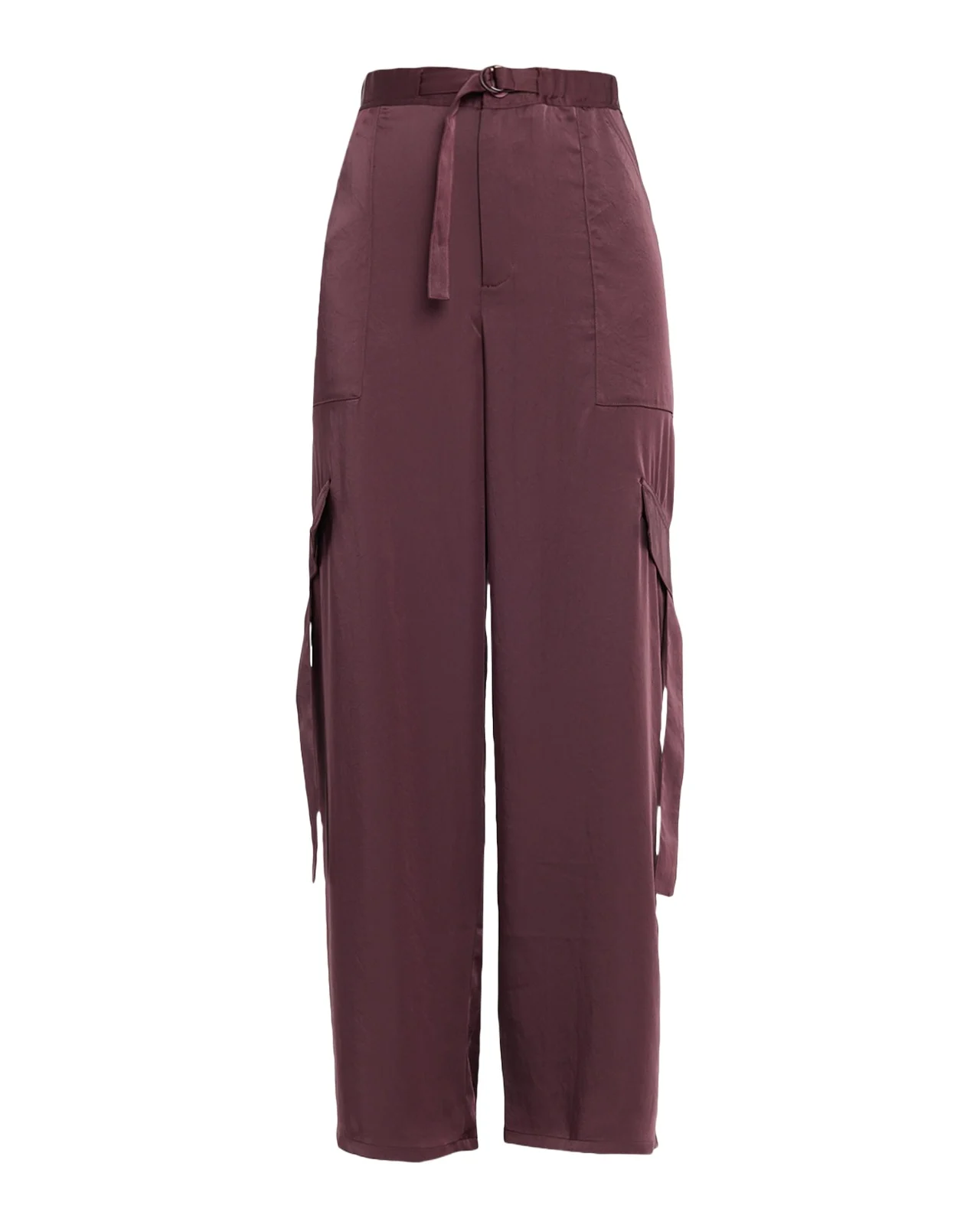 Lightweight Satin Belted Wide-Leg Utility Pants