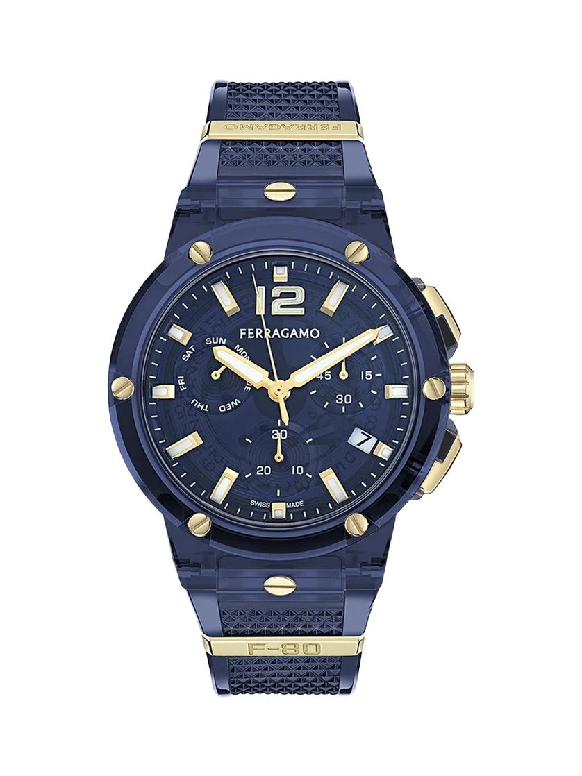 Ferragamo F-80 44mm Translucent Blue Bioplastic Chronograph Watch