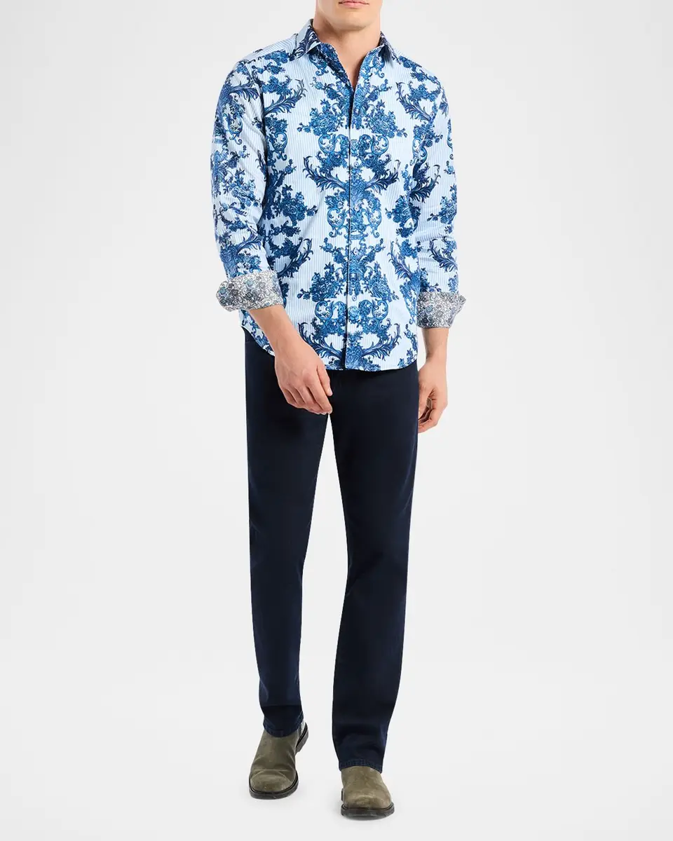 Robert Graham Men's Bayswater Pinstripe Damask Stretch Sport Shirt | Thumbnail 2 Robert Graham Men's Bayswater Pinstripe Damask Stretch Sport Shirt | Thumbnail 2