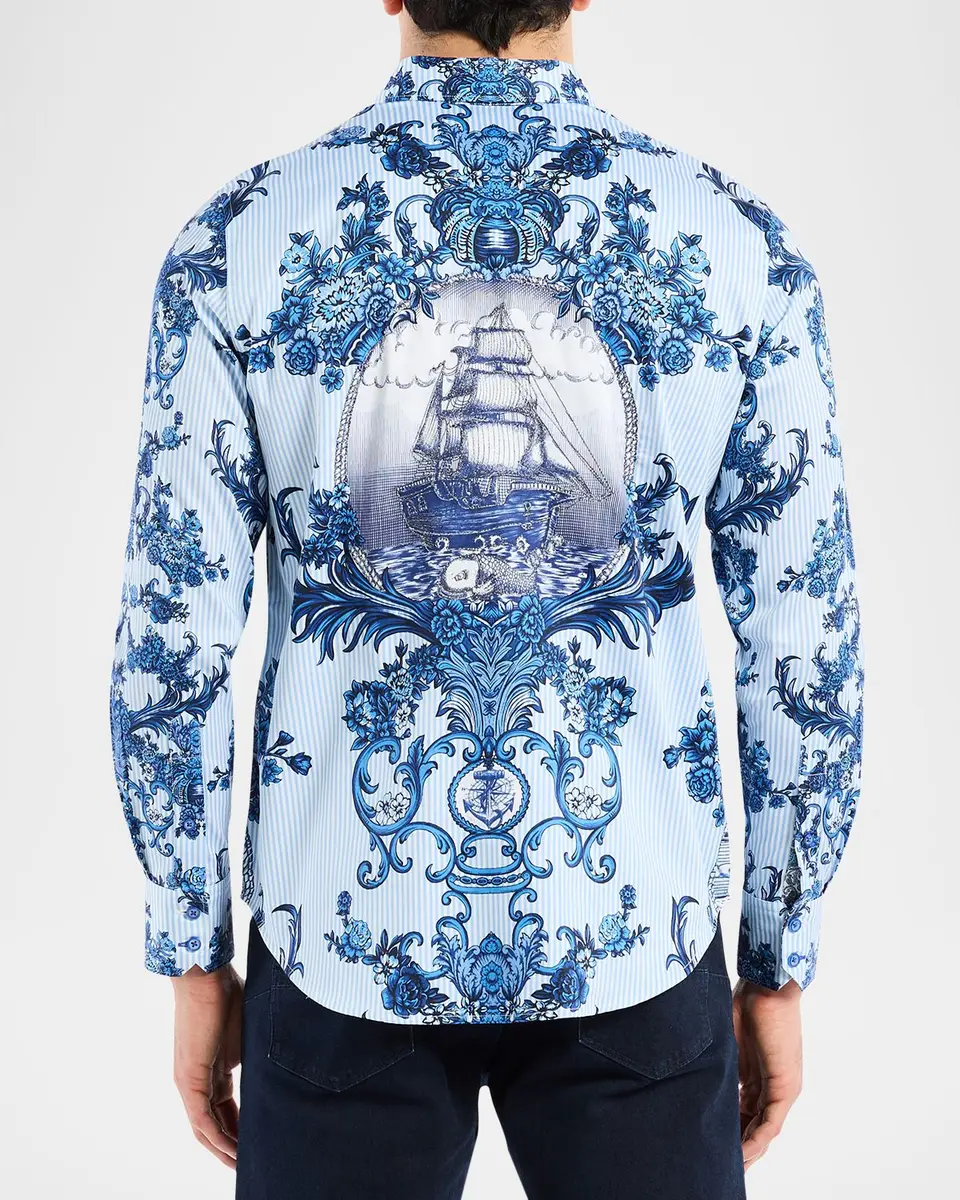 Robert Graham Men's Bayswater Pinstripe Damask Stretch Sport Shirt | Thumbnail 3 Robert Graham Men's Bayswater Pinstripe Damask Stretch Sport Shirt | Thumbnail 3
