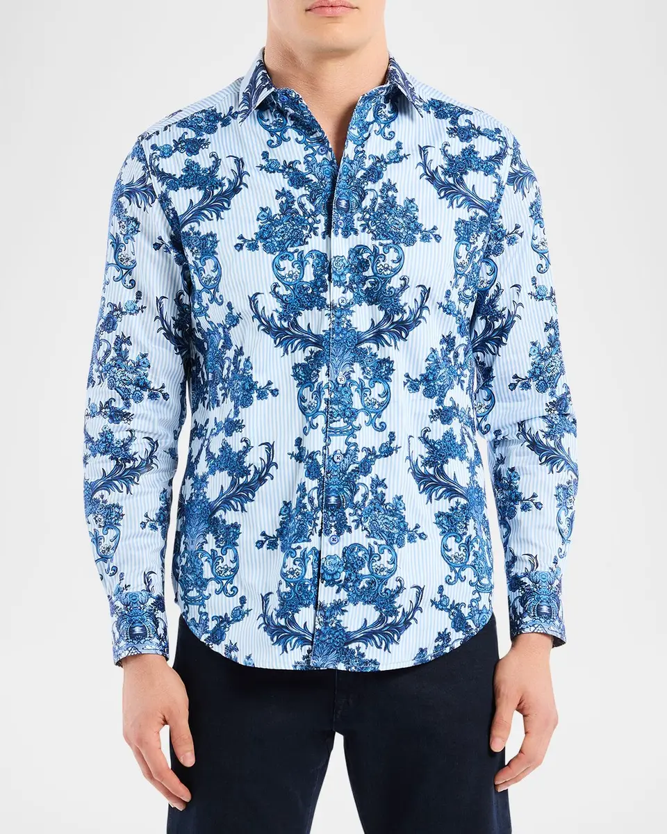 Robert Graham Men's Bayswater Pinstripe Damask Stretch Sport Shirt | Thumbnail 4 Robert Graham Men's Bayswater Pinstripe Damask Stretch Sport Shirt | Thumbnail 4