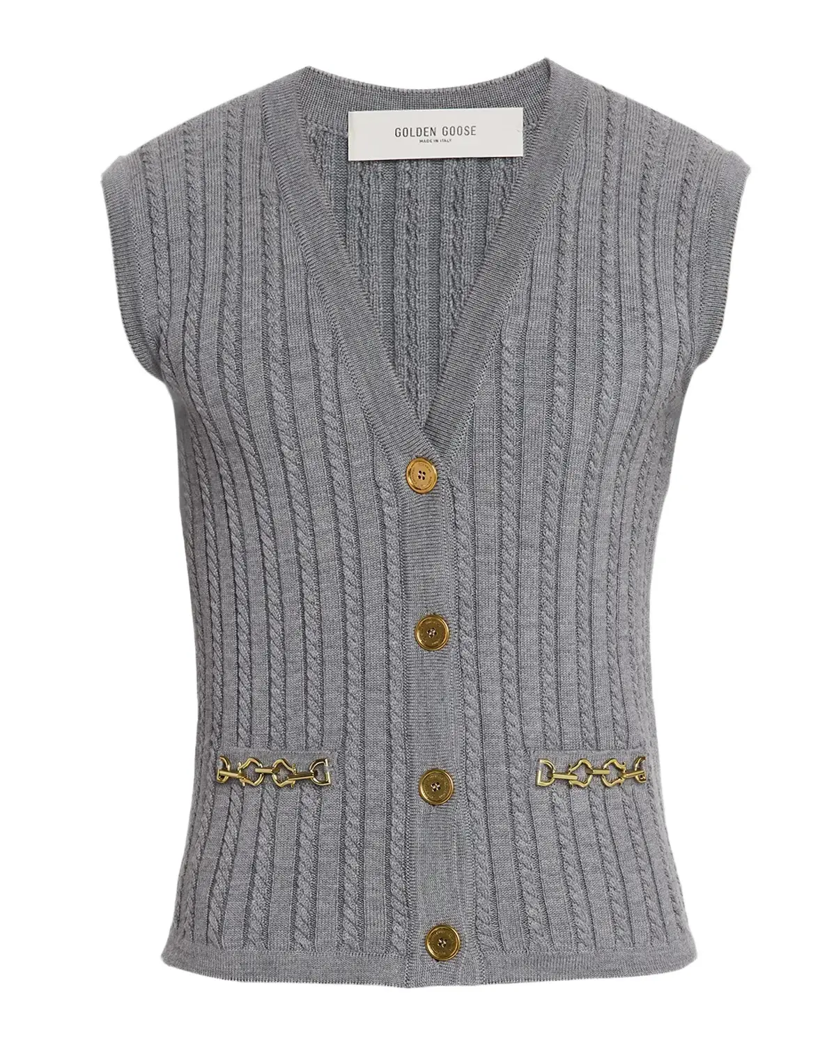 Golden Goose Journey Cable-Knit Sweater Vest with Chain Detail
