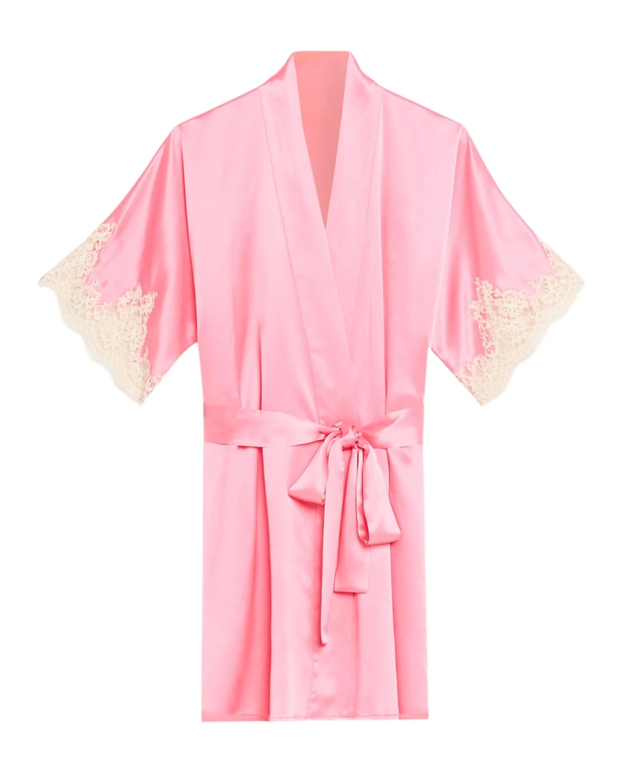 Christine Lingerie Gazebo Lace-Cuff Short Silk Robe
