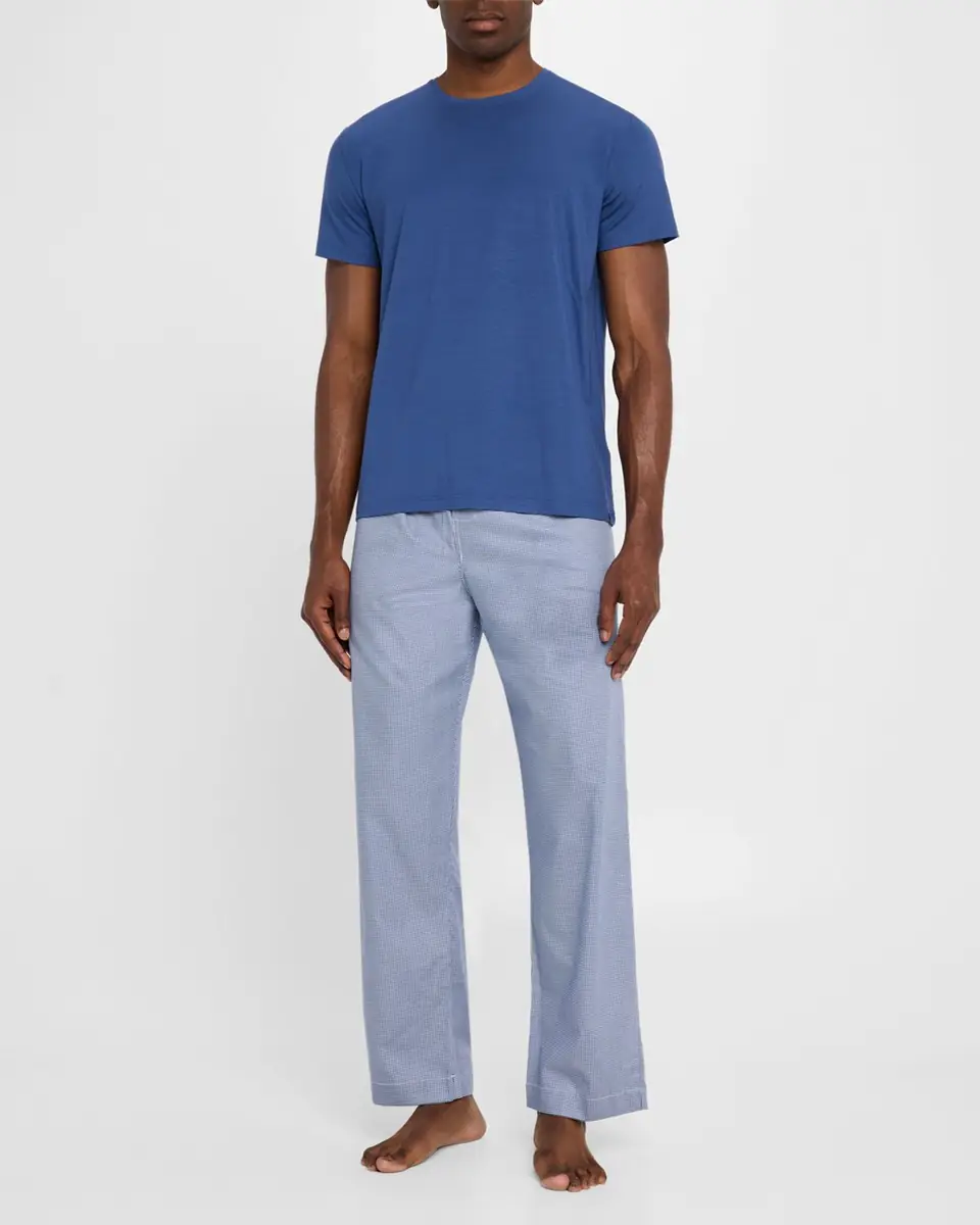 Derek Rose Men's Barker Micro Houndstooth Cotton Lounge Pants | Thumbnail 2