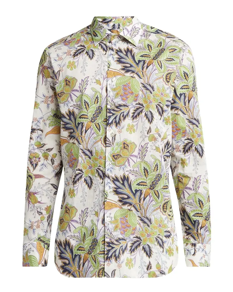 Etro Men's Cotton Floral Palm Sport Shirt | Image 1 Etro Men's Cotton Floral Palm Sport Shirt | Image 1